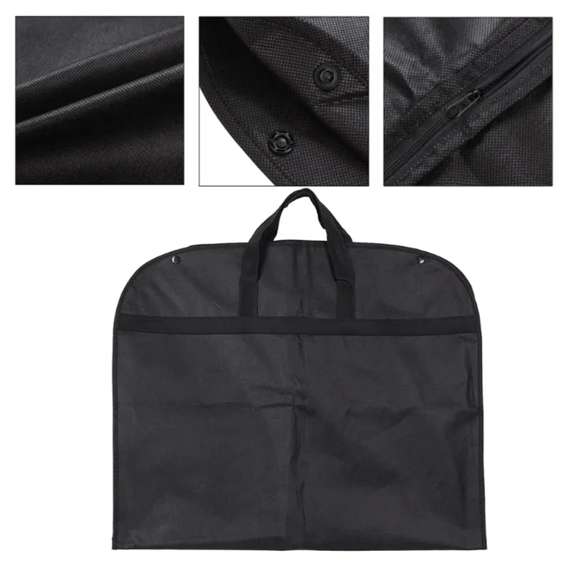Men Black Dustproof Hanger Coat Clothes Garment Suit Cover Storage Bag Suit Cover Bag For Clothes With Zipper 1Pcs