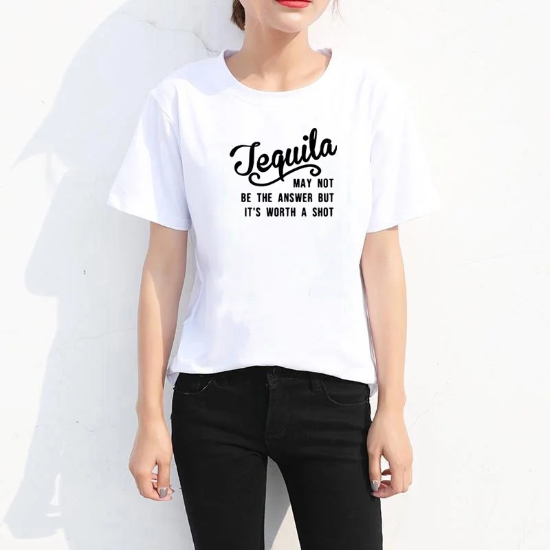 TEQUILA стильная футболка для женщин Летняя с круглым вырезом Femme короткий рукав
