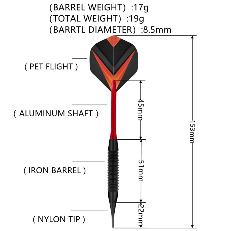 

12Pcs Nylon Tip Darts 19 Grams,Aluminum Shafts & Iron Barrel,Nylon Tip & Pet Flight,Levels in Rec Room,Bar and Game Room