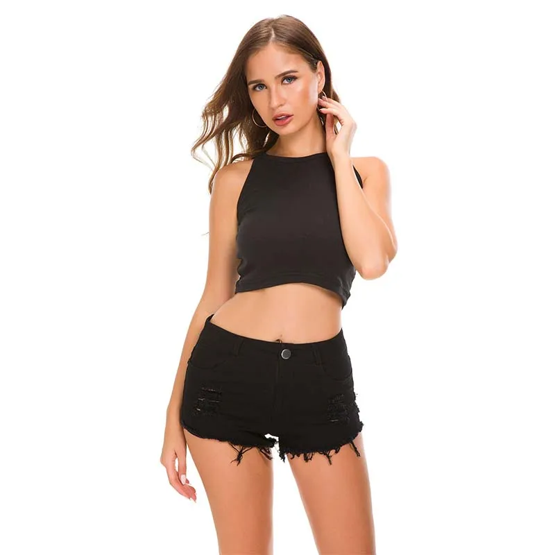 Шорты женские рваные из денима с высокой талией пикантные пляжные бахромой