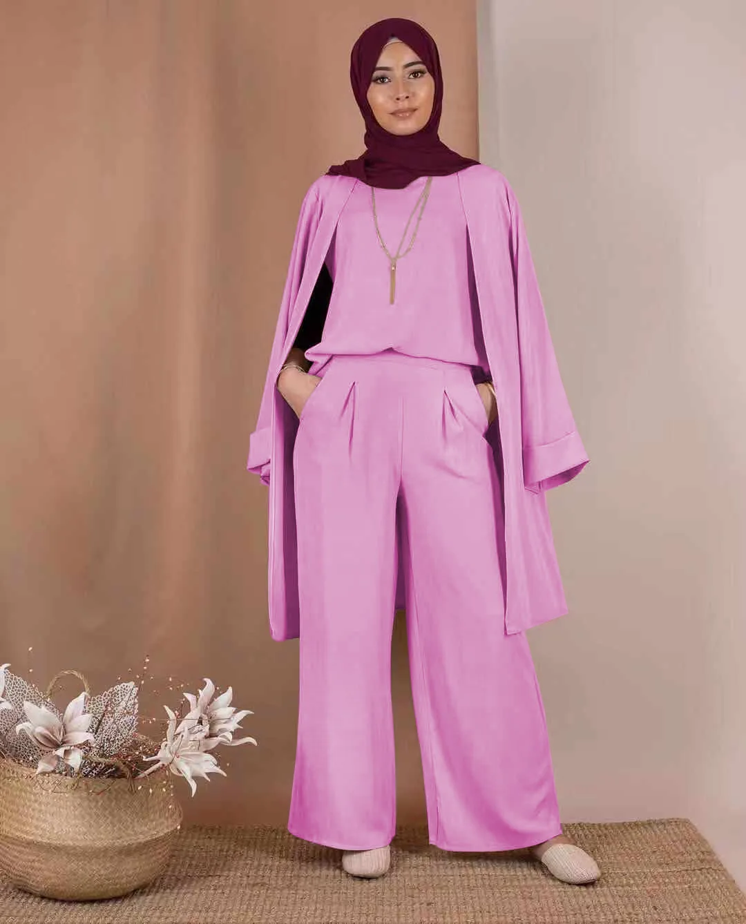 Мусульманские комплекты, 3 предмета, костюмы, топы, штаны, abaya, платье, хиджаб, кардиган-кимоно, длинные халаты, катфан, Ближний Восток, Рамадан, Арабский исламский