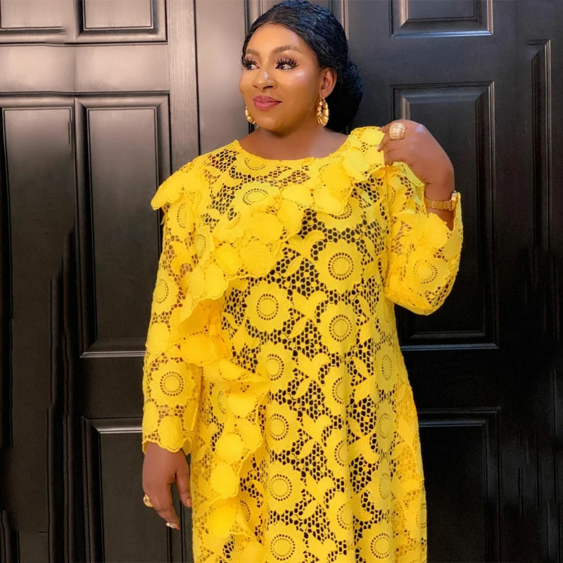 2021 Spring Summer Lace Dress African Women Plus Size Boubou Ankara Dashiki Maxi Dresses Muslim Abayas Fashion Party Clothes