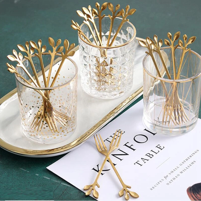 

20Pcs Stainless Steel Flatware Fruit Fork Dinnerware Appetizer Snack Dessert Fork Kitchen Tableware Leaf Shape