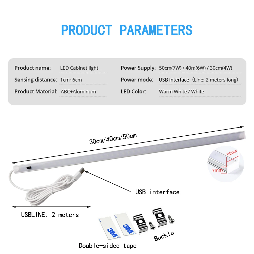 30 40 50cm LED Cabinet Light PIR Motion Sensor Hand Scan Night light 5V USB Desk lamp Reading home Kitchen Wardrobe Decor | Освещение