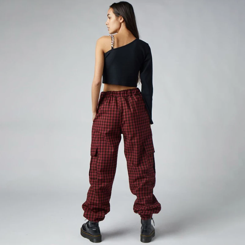 Lossky/женские брюки Сезон осень-зима В стиле панк клетку Уличная одежда с высокой