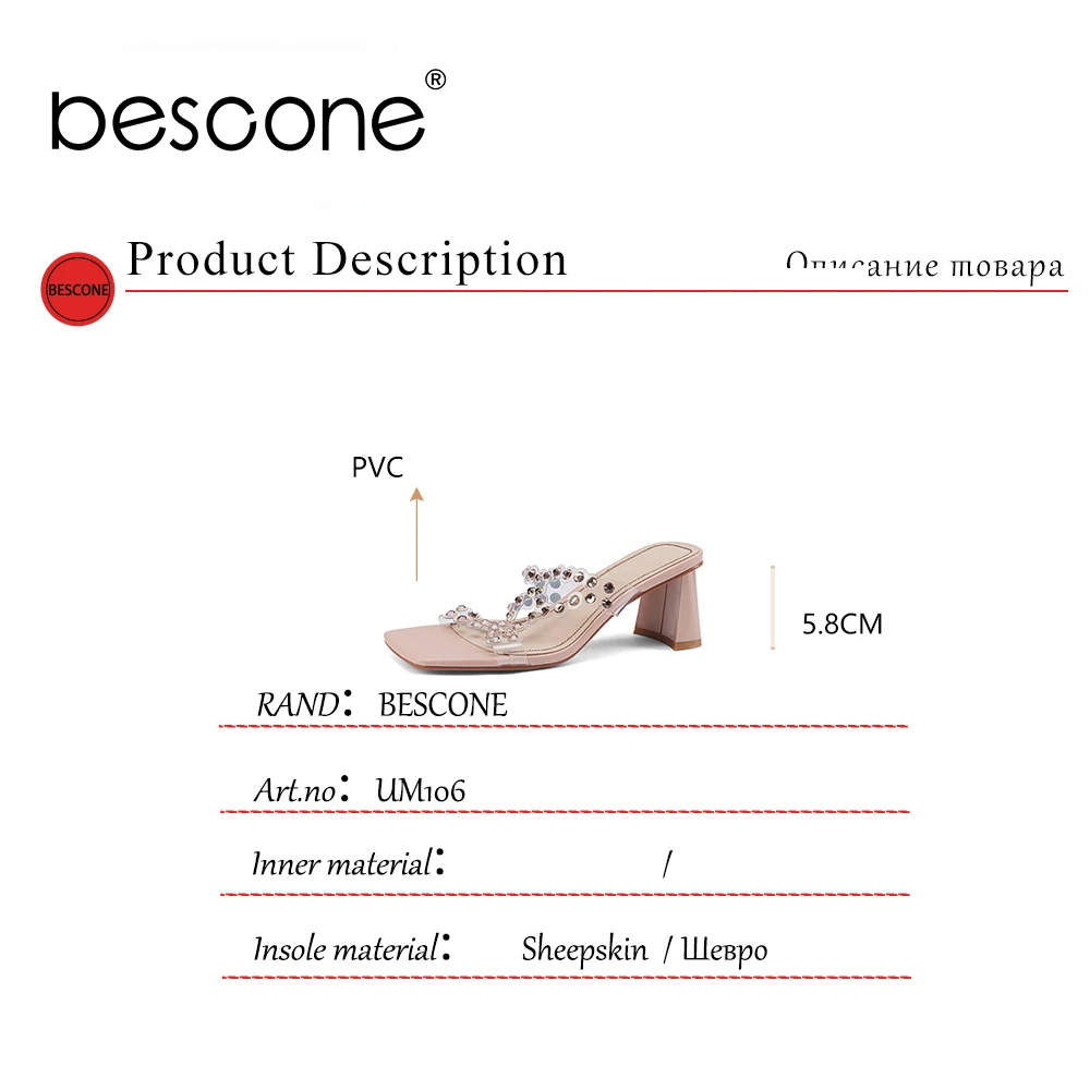 

BESCONE Summer Women Shoes Sandals Square Heel Sexy Bling Transparent Party Square Toe Stylish New PVC Modern Sandals UM106