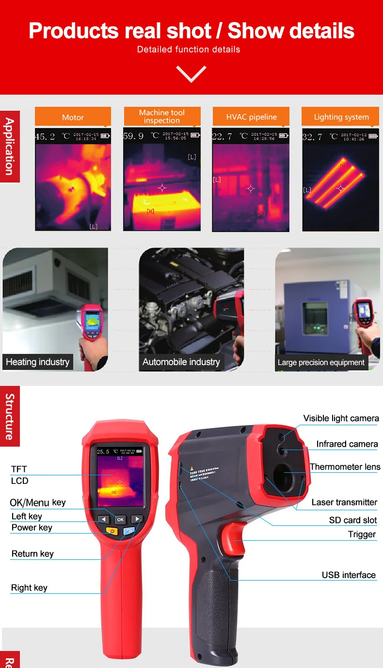 Thermal Imaging Camera Infrared Thermometer Imager -30C to 450C Degree 4800 pixels High Resolution Color Screen | Инструменты