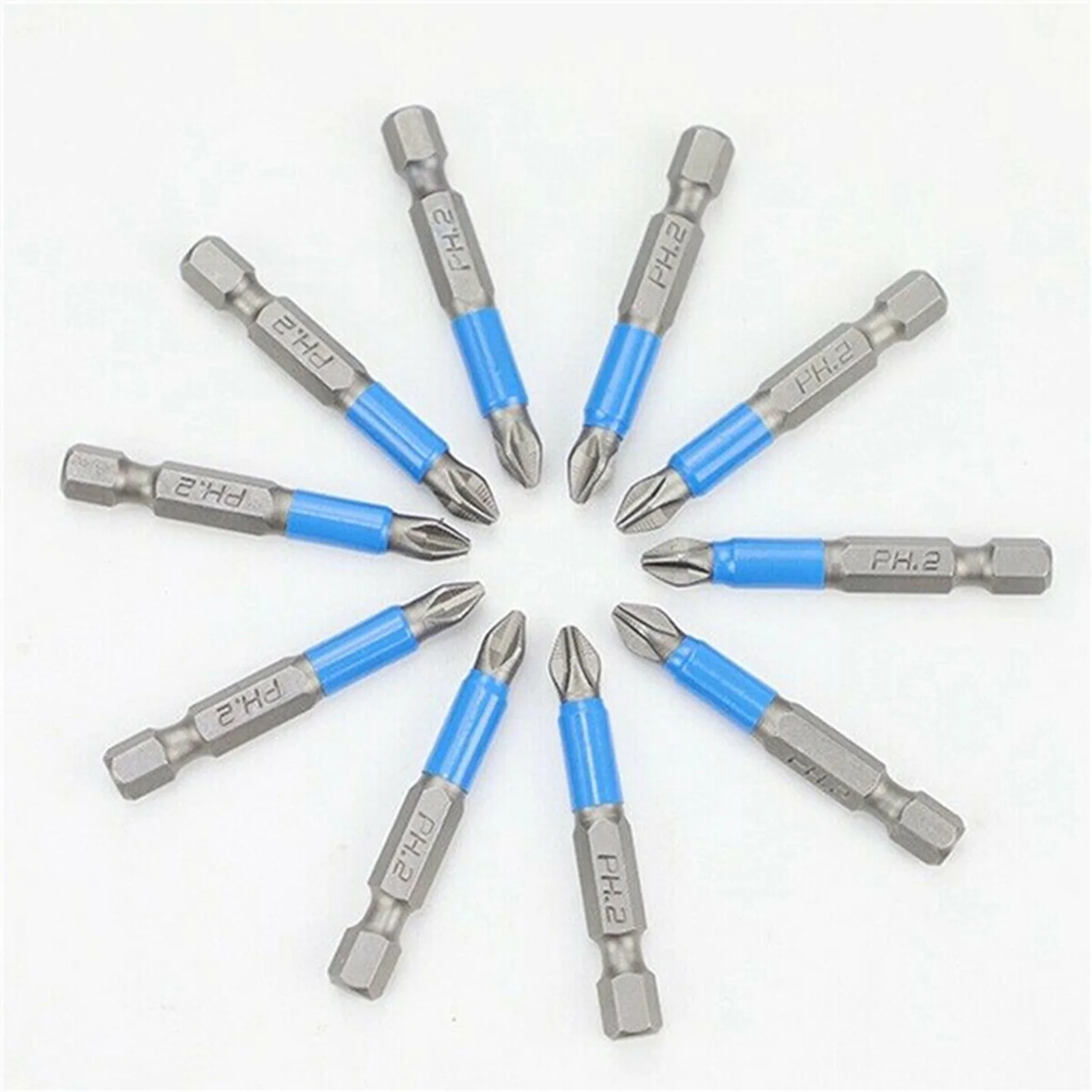 

10Pcs Magnetic 50mm 1/4 Inch PH2 Cross Screwdriver Drill Bits Hexadecimal Shank Anti-slip for Electric Screwdriver