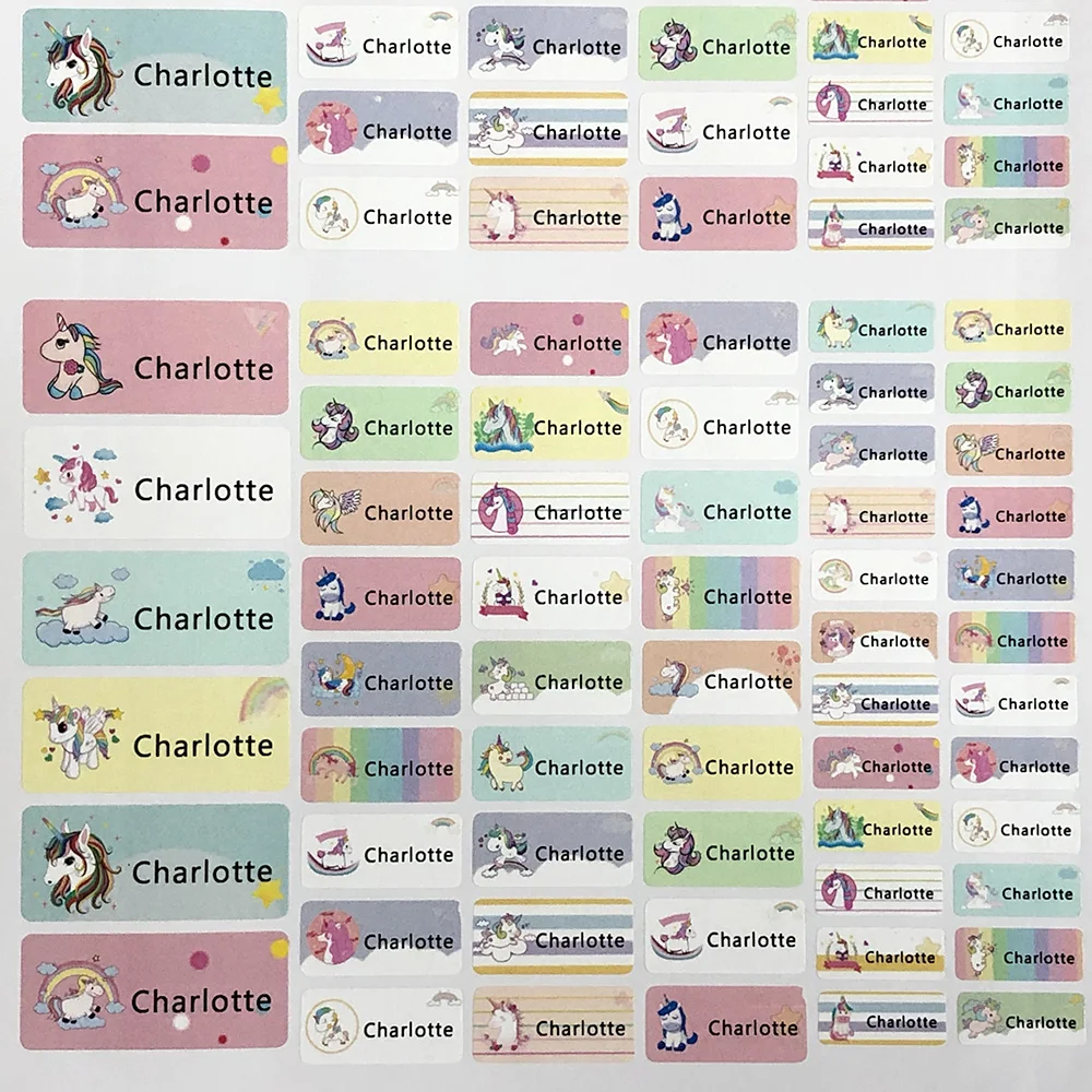 

28/60/100Pc Cartoon Unicorn Name Stickers Custom Girl Tags Kids Waterproof Cartoon Label For School Stationery Scrapbooking