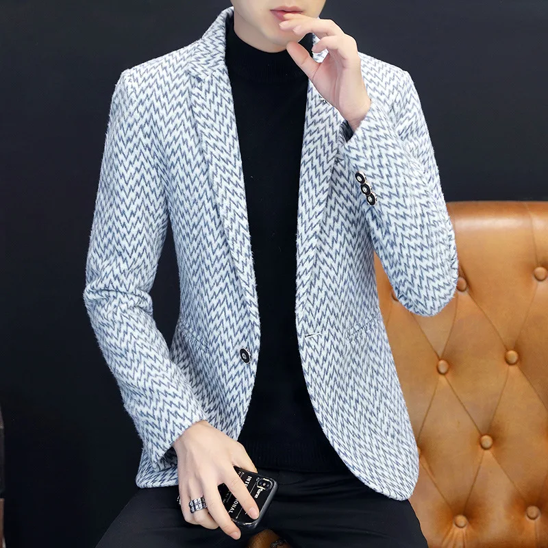 COO 2022 мужской короткий приталенный шерстяной полосатый костюм Молодежный зимний