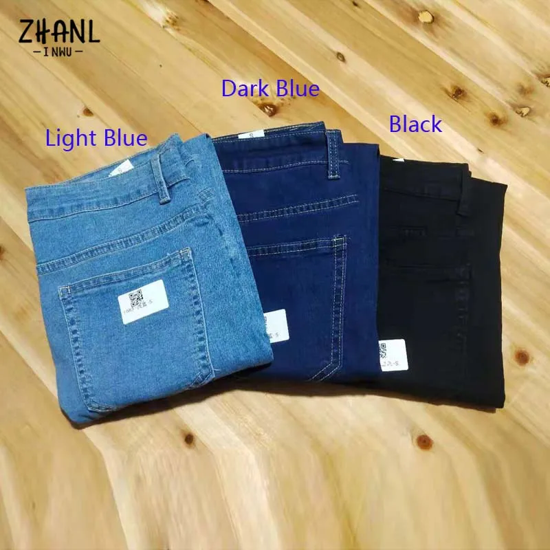 Blue Stretch Skinny Jeans Men Denim Pants Elastic Waist Zipper Fly Solid Color Trousers Harajuku Washed Hip Hop Black Jean | Мужская