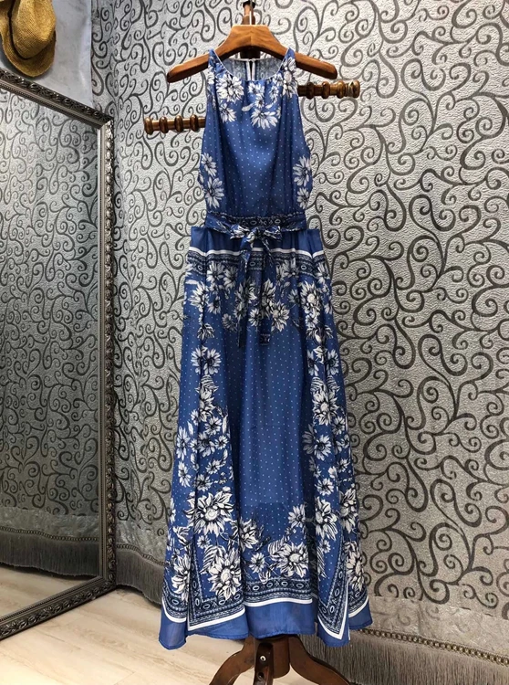 

2021 new women fashion round neck back zipper decoration tie knotted waist sleeveless dress 607
