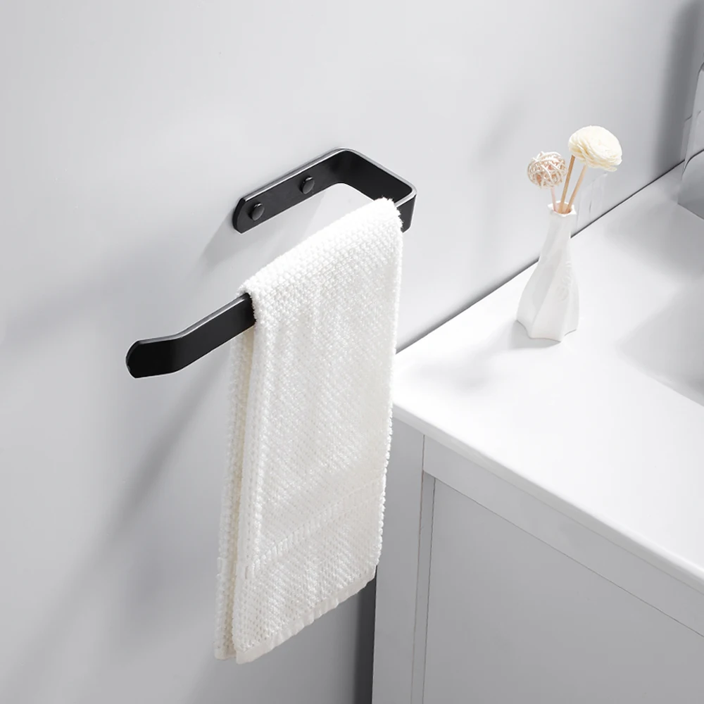 

Towel Holder Bathroom Towels Rack Hanger Black Space Aluminum Wall Hanging Towel Bar Organizer Kitchen Storage Shelf