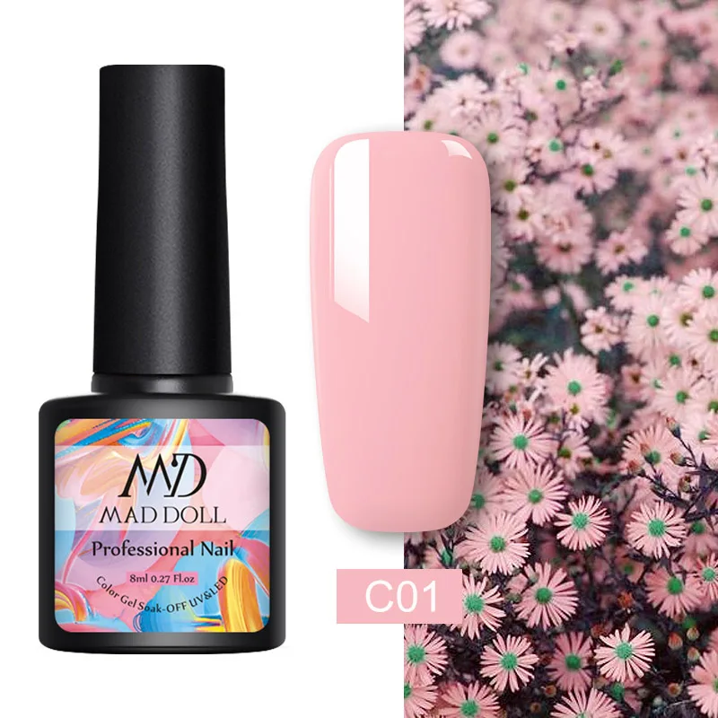 38-C01 MAD DOLL, 8 мл, Гель-лак для ногтей, серый, красный, смешанные цвета, один отмачиваемый УФ-Гель-лак, Полупостоянный гель для дизайна ногтей - Цвет: 38-C01