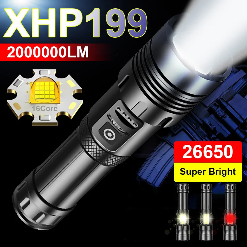 Мощный яркий светодиодный фонарик XHP199 18650 лм высокомощный фонарь s XHP120