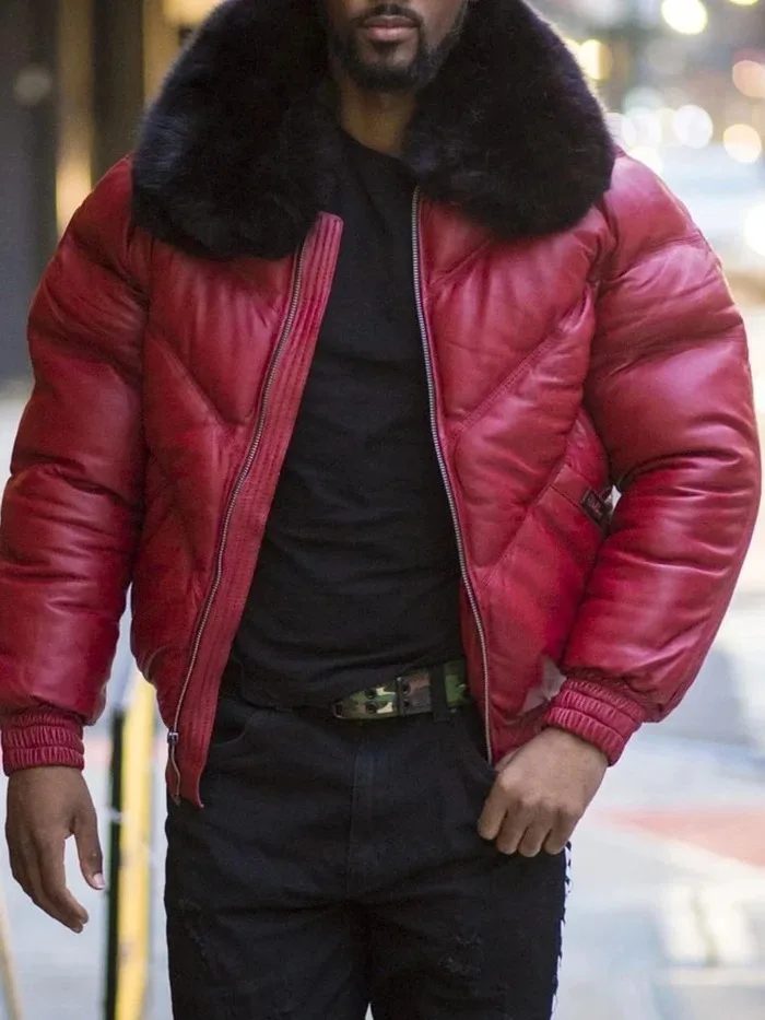 

Мужская короткая куртка из искусственной кожи на ощупь с большим меховым воротником, свободная повседневная модная Толстая хлопковая одеж...