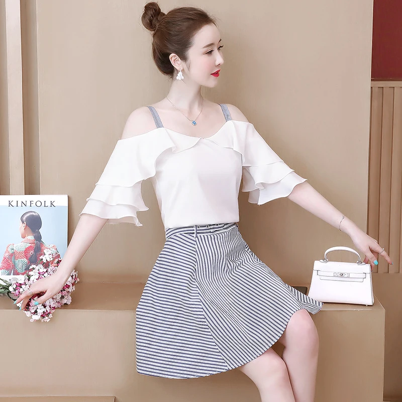 

Chiffon skirt suits female two-piece dress brim reduction of age show thin little fashion show high light ripe summer wind