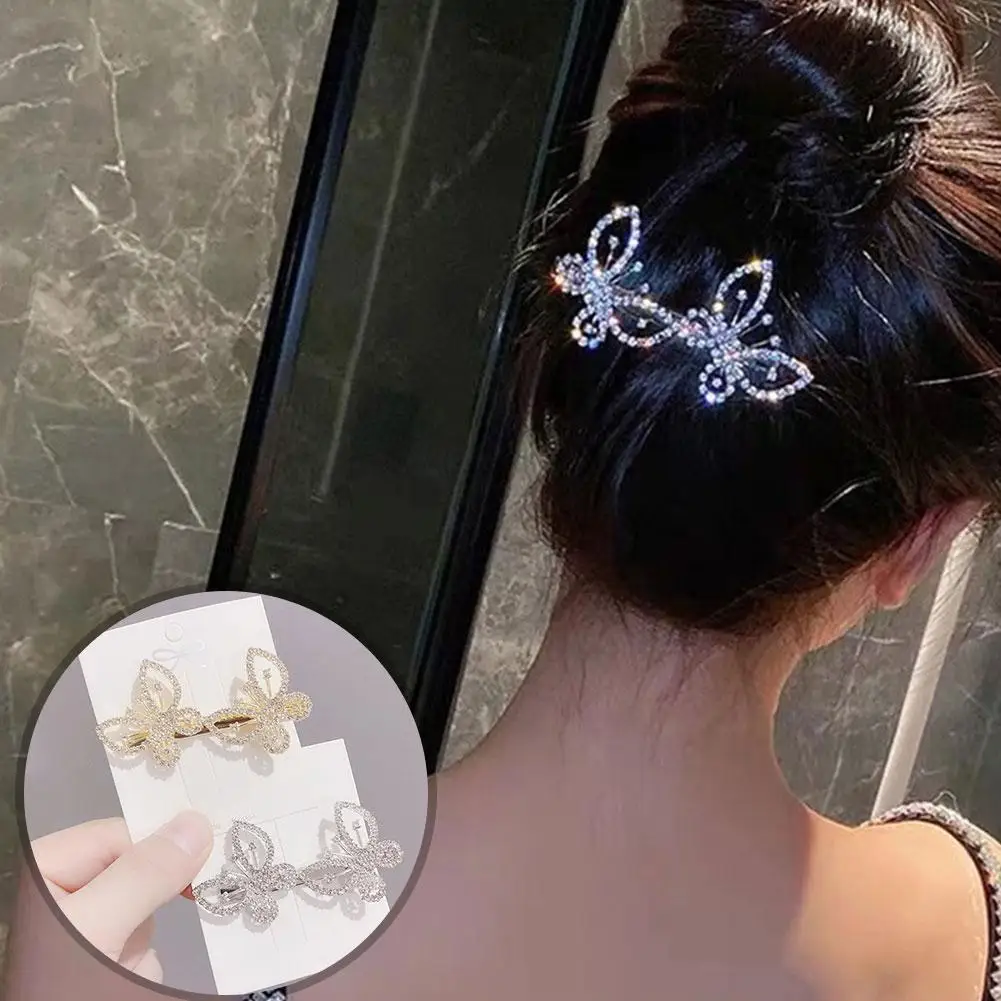 

New Korean Fashion Hair Clip Gold Color Butterfly Hairpin Accessories Rhinestone Headdress Girl Clip For Women Duckbill Hai M9E8