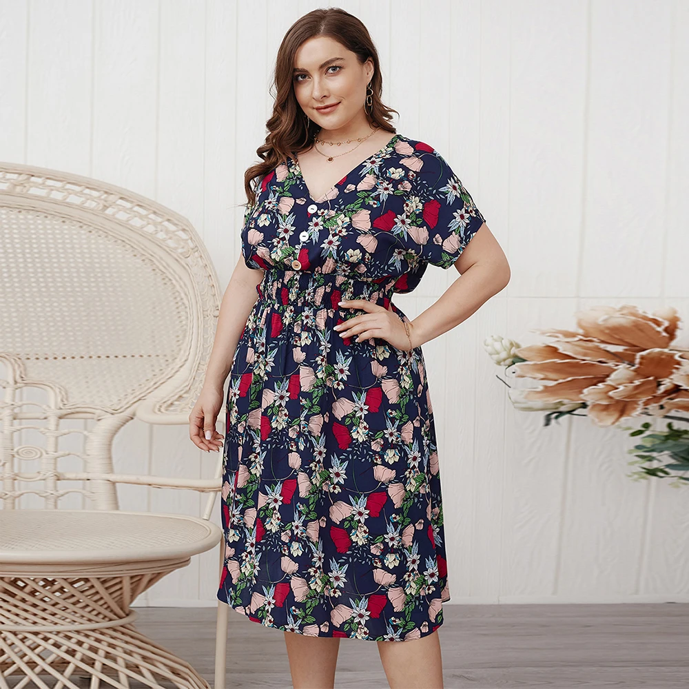 GXDS 2021 Мода размера плюс женское летнее платье в богемном стиле Цветочный принт