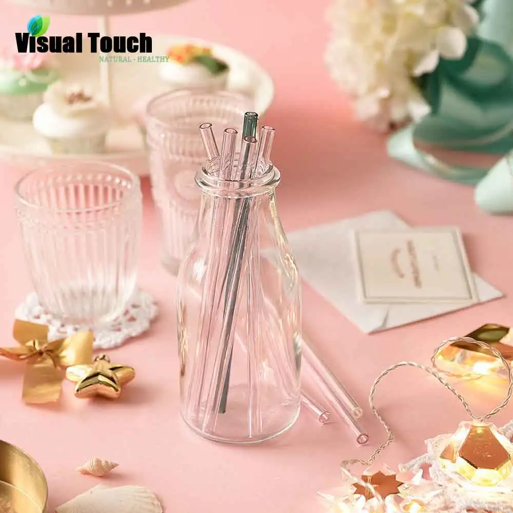 Viial Touch 4 шт цветные стеклянные соломинки Экологичные многоразовые питьевые