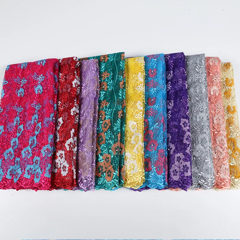 100% из полиэстра расшитый бисером африканские ткани с сетчатыми кружевами 2019 в