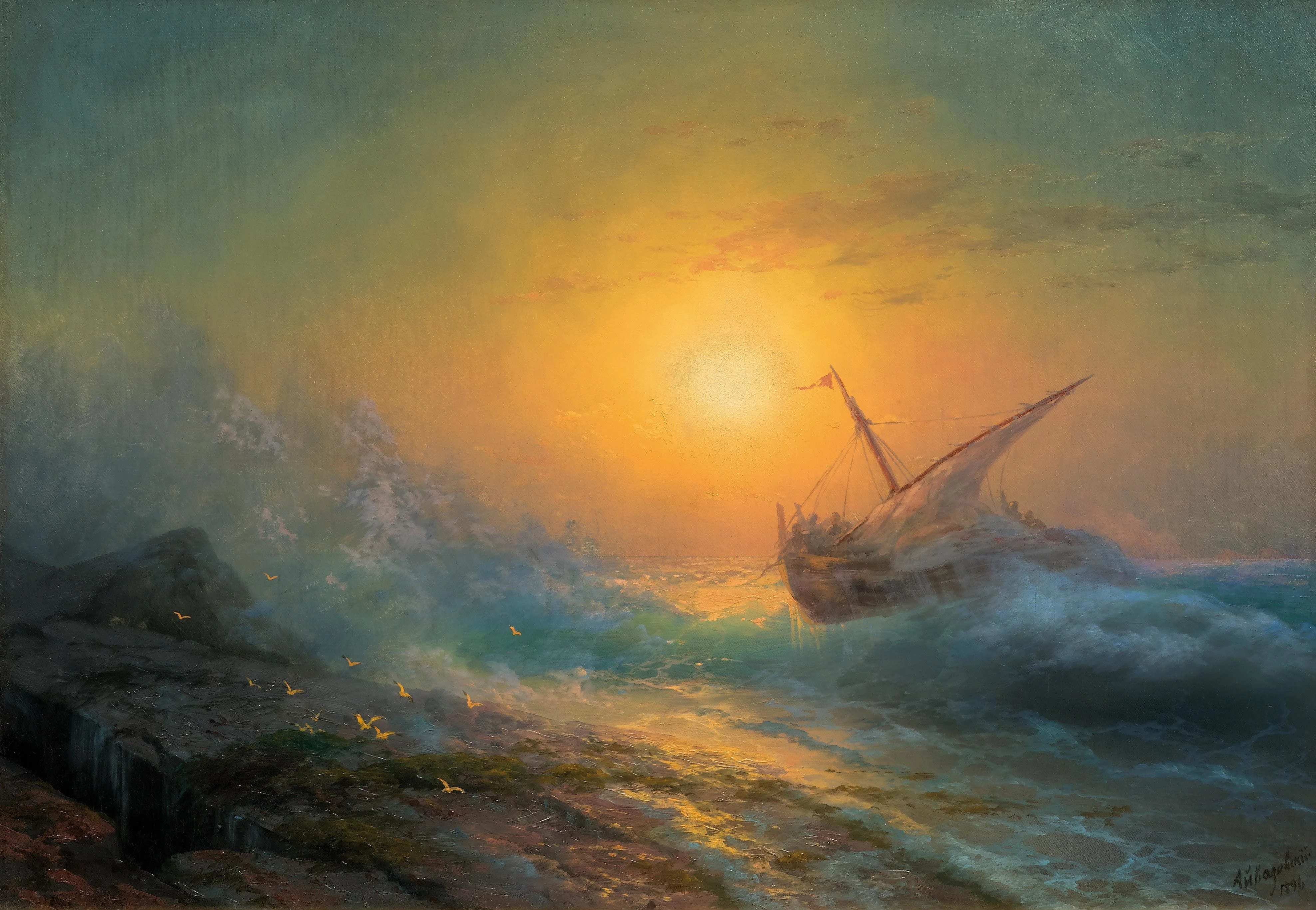 

Russia Ivan Aivazovsky Sea seascape Stormy Sea In The Sunset 1897 Painting PRINT reproduction GOOD PRINT ART painting