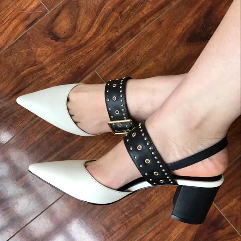2019 с заклепками женские босоножки не сужающийся к низу каблук острый носок