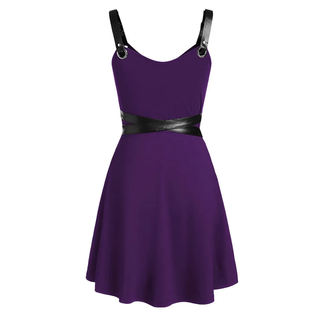 WOMAIL Women's Large Size Dress Cool Solid Bandage Irregular Hem Sleeveless Camisole Elastic Waist Sexy Party Mini Dress