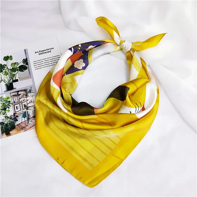 

Роскошный бренд 2021 Новый Модный летний Шелковый квадратный шарф для женщин кошка P атласный шейный бандаж для волос пляжный хиджаб головной...