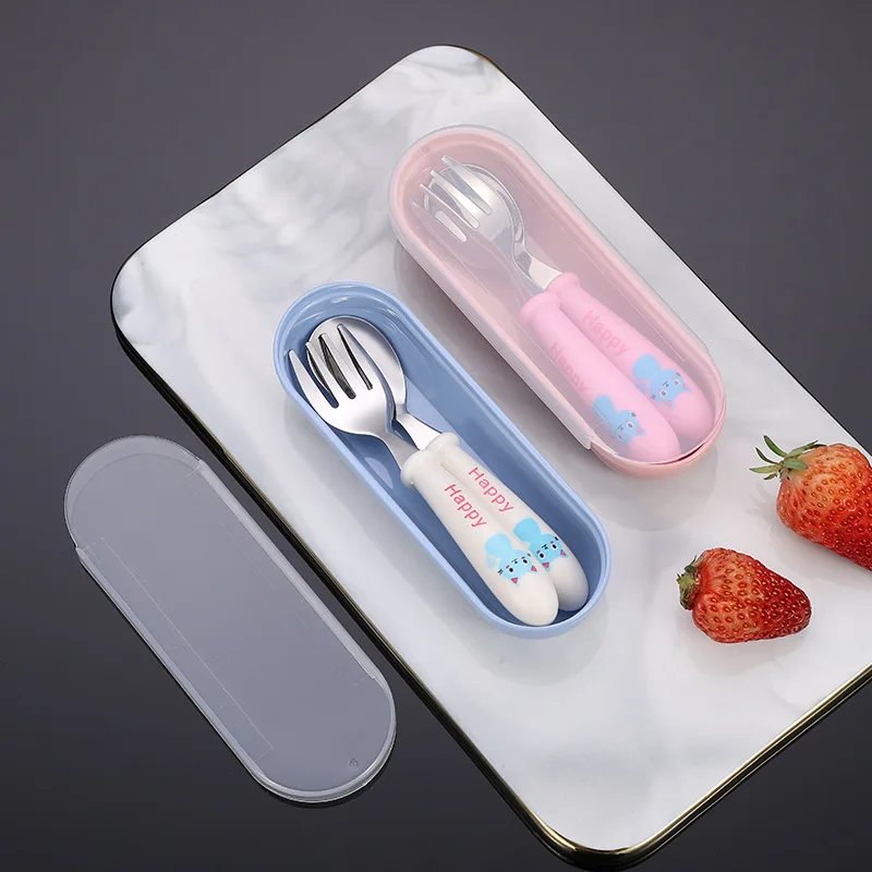 Baby Gadgets Tableware Set Children Utensil Stainless Steel Toddler Dinnerware Cutlery Cartoon Infant Food Feeding Spoon Fork