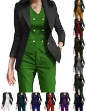 3 peças de negócios feminino fino ajuste trabalho wear double breasted colete festa smoking terno jaqueta + calças + colete (2)