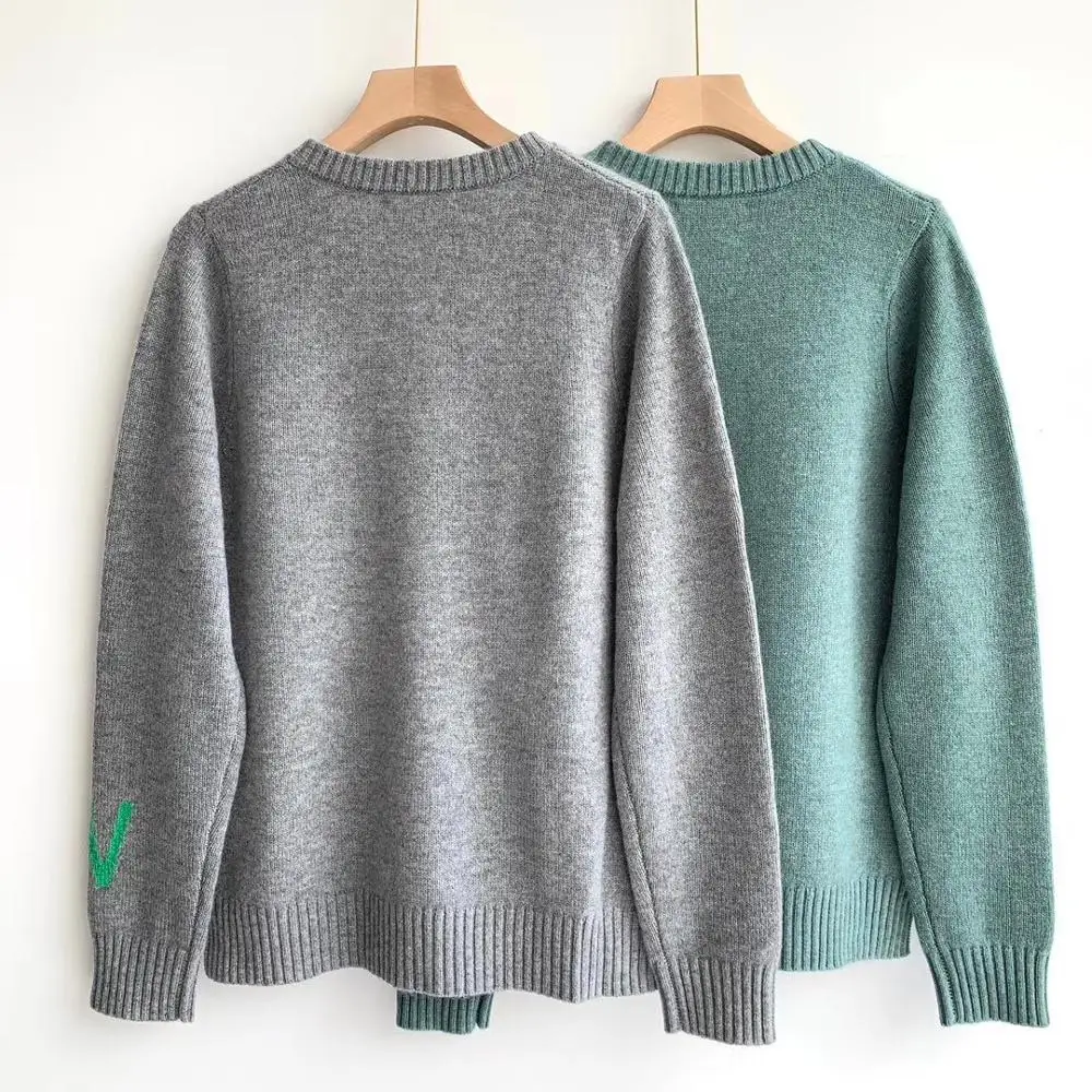 

100% cashmere V-neck women Sweater Two Color Loose Simple wild Long Sleeve lady knit pullover Top
