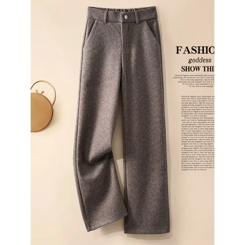 

Брюки женские шерстяные с широкими штанинами, повседневные штаны в елочку, с завышенной талией, модная одежда в Корейском стиле, Осень-зима
