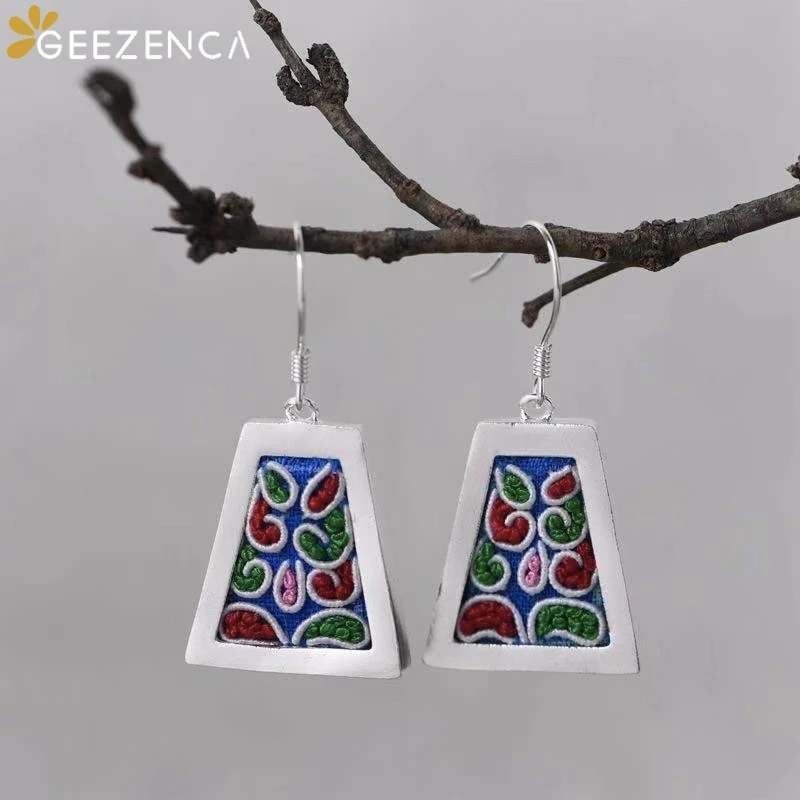 Женские серьги подвески ручной вышивки винтажные этнические работы из