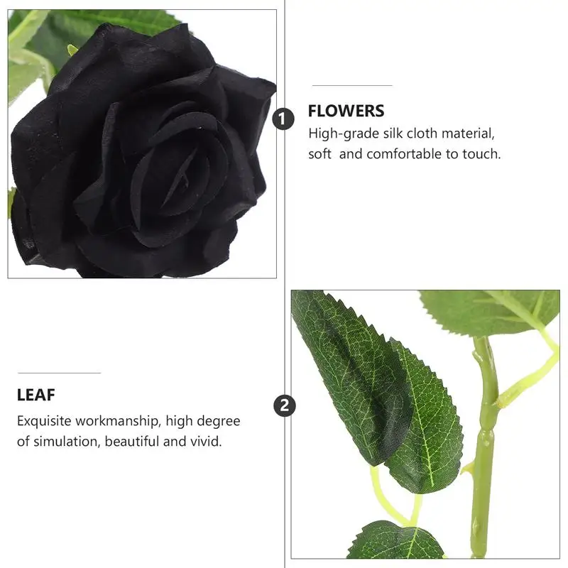 10pcs/set Artificial Black Rose Flower Halloween Gothic Flowers Wedding Home Christmas Party Fake Decor | Дом и сад