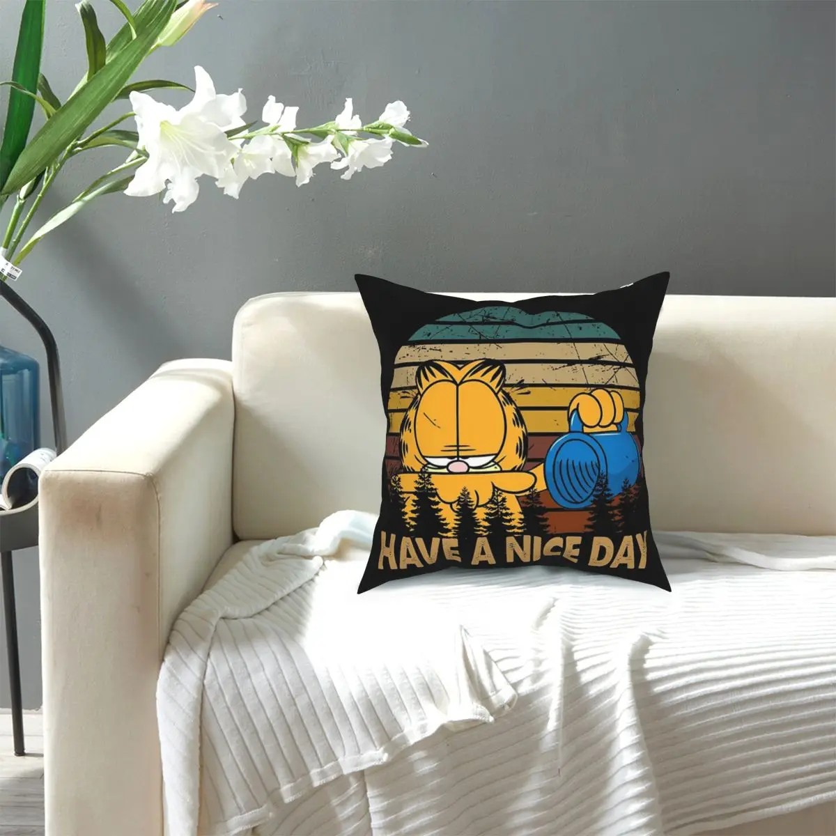 

Vintage Retro Have A Nice Day Garfield Cat Vintage Cute Printing Polyester Cushion Cover Decorative Pillow Case Cover Zipper