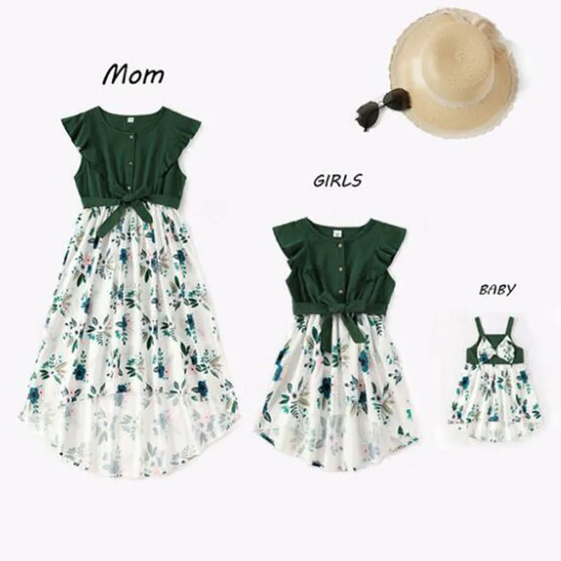 

2021 Family Matching Dress Mom And Me Daughter Summer Floral Long Dress For Women Clothes family matching outfits dress
