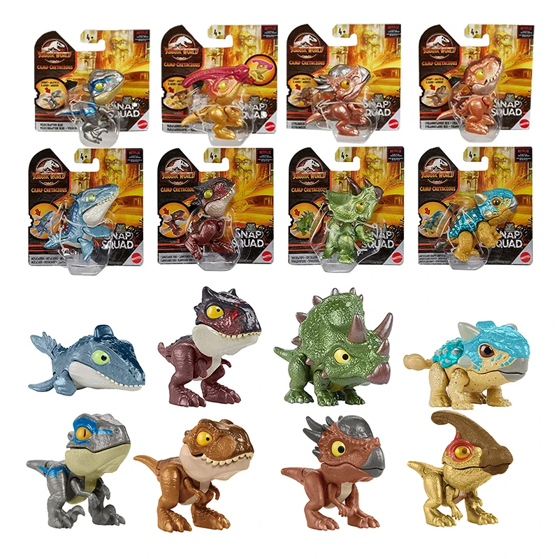 Mattel Jurassic World Tyrannosaurus Rex Finger Snap Squad Action Figure Movable Joints Mini Dinosaur Collectible Toys for Kids