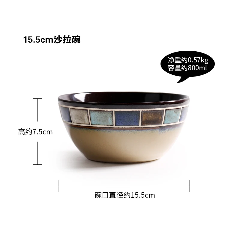 bowl 800ml Винтажная мозаичная посуда керамическая тарелка чашка Фэнтези синяя квадратная сервировочная миска столовый суп соус лапша круглые миски тарелка - Цвет: bowl 800ml