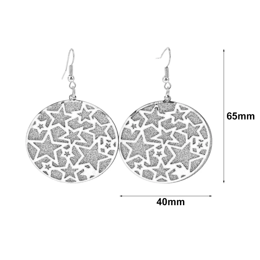 

1 Pair Stylish Electroplating Metal Round Hollow Five-pointed Star Scrub Drop Earrings For Women Party Accessories Hot!