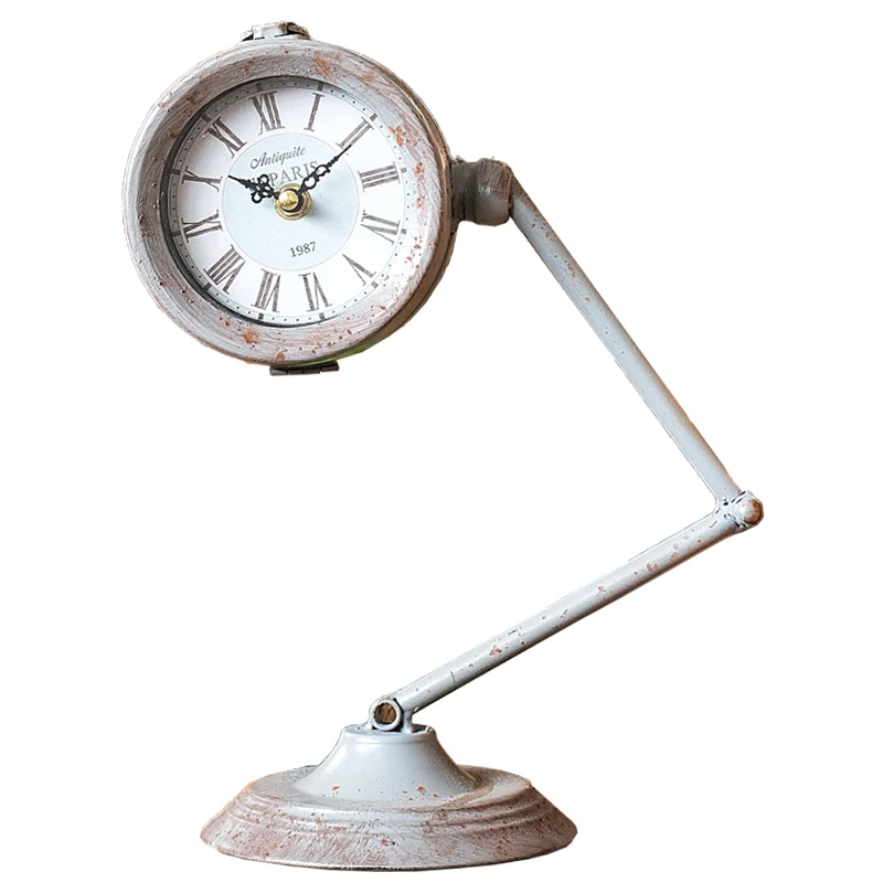 

Retro Old Wrought Iron Long Brush Holder Foldable Desktop Extended Light Color Decorative Clock Ornaments