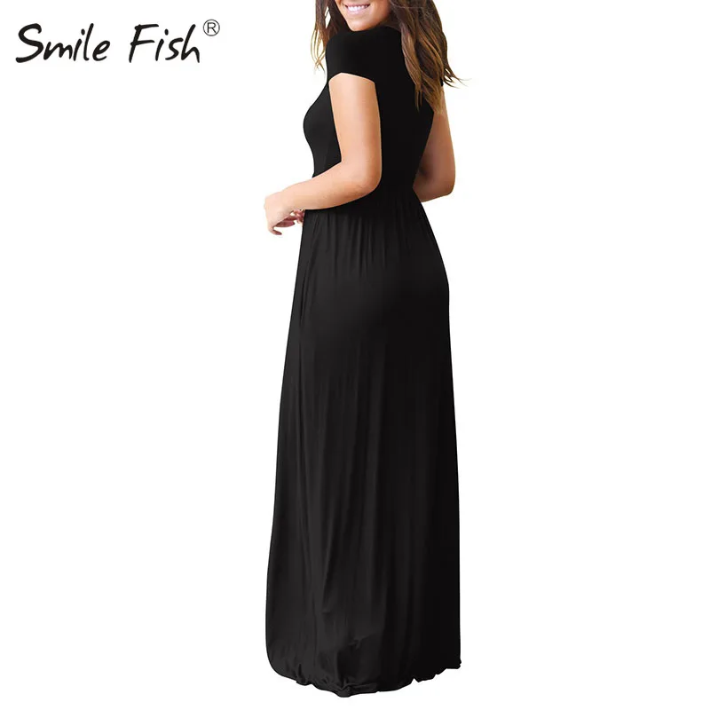 Летнее Длинное Платье Макси новое однотонное повседневное женское платье с