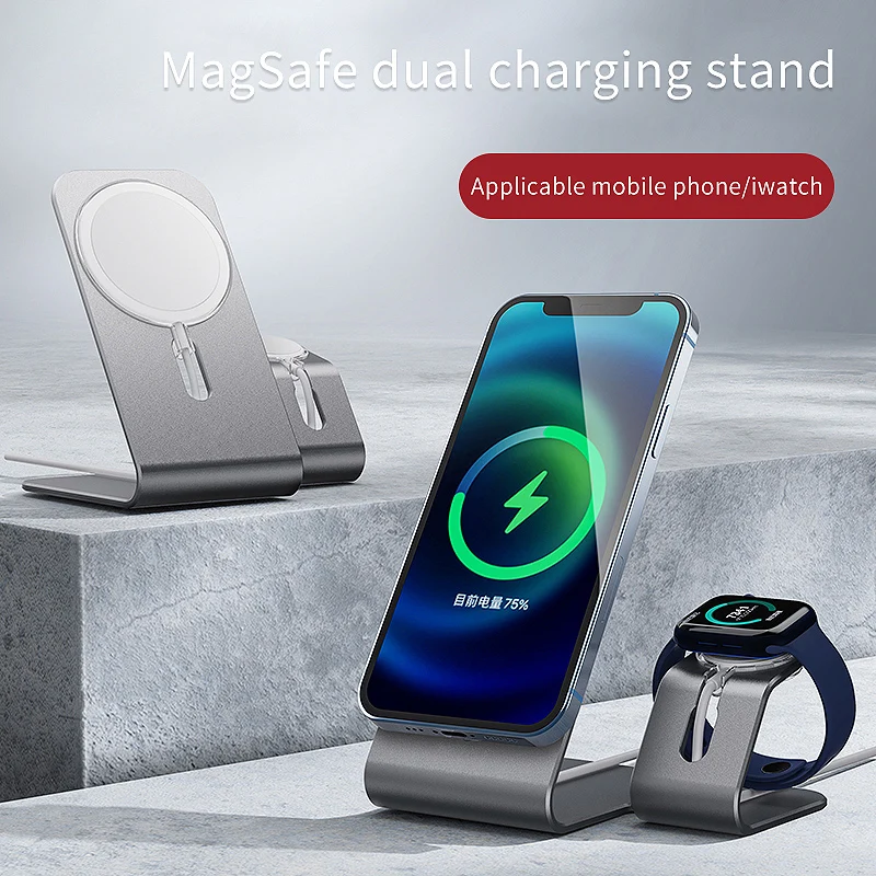 

Aluminum Magsafe Phone Holder Stand Mobile Charger Bracket Mount For iPhone 12ProMax/12 Mini/ iWatch Non-Slip Smartphone Support