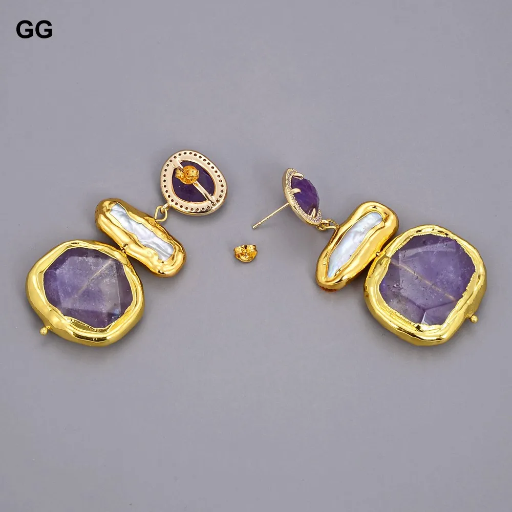 G-G натуральный фиолетовый самородок аметист белый жемчуг BIwa позолоченные