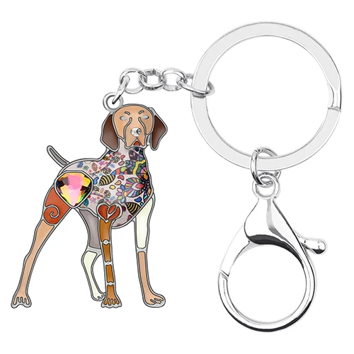 Bonsny Enamel Alloy Rhinestone Floral Doberman Dog Key chains Key Rings Car Purse Bag Decorations Keychains For Women Girls Gift - Цвет: Brown