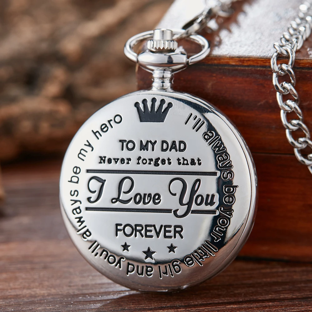 

To My Dad I Love You Black Gold Unique Quartz Pocket Watch Necklace Chain Pendant Antique Men Father's Day Present Gift