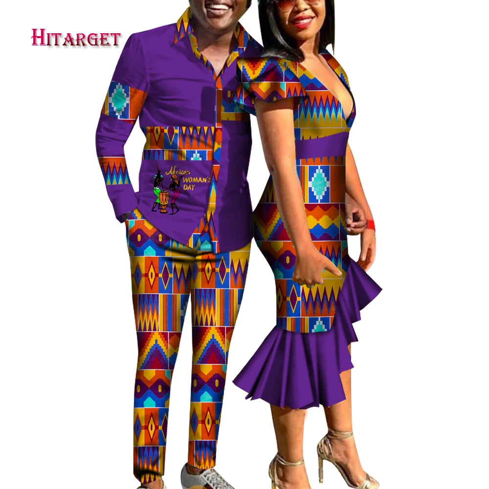 Одежда с Африканским принтом для пары Дашики платье глубоким V-образным вырезом и