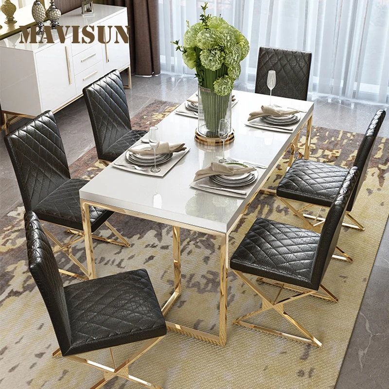 

Table Dining Black Tempered Glass Glossy Dinner Table In High-End Hotel Restaurant Luxury Modern Kitchen Desk And Chairs Set