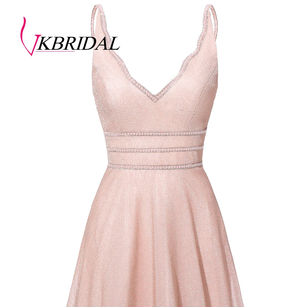 VKbridal сексуальное вечернее платье с v-образным вечернее платье ТРАПЕЦИЕВИДНОЕ Сверкающее платье для выпускного вечера Длинные вечерние платья со стразами реальное изображение