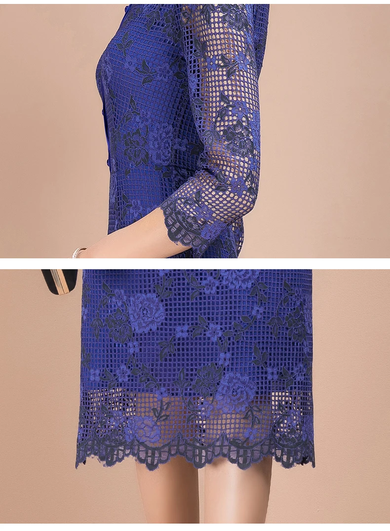 

2021 Spring High Quality New Fashion vestido de mujer Blue Lace Dress for Women